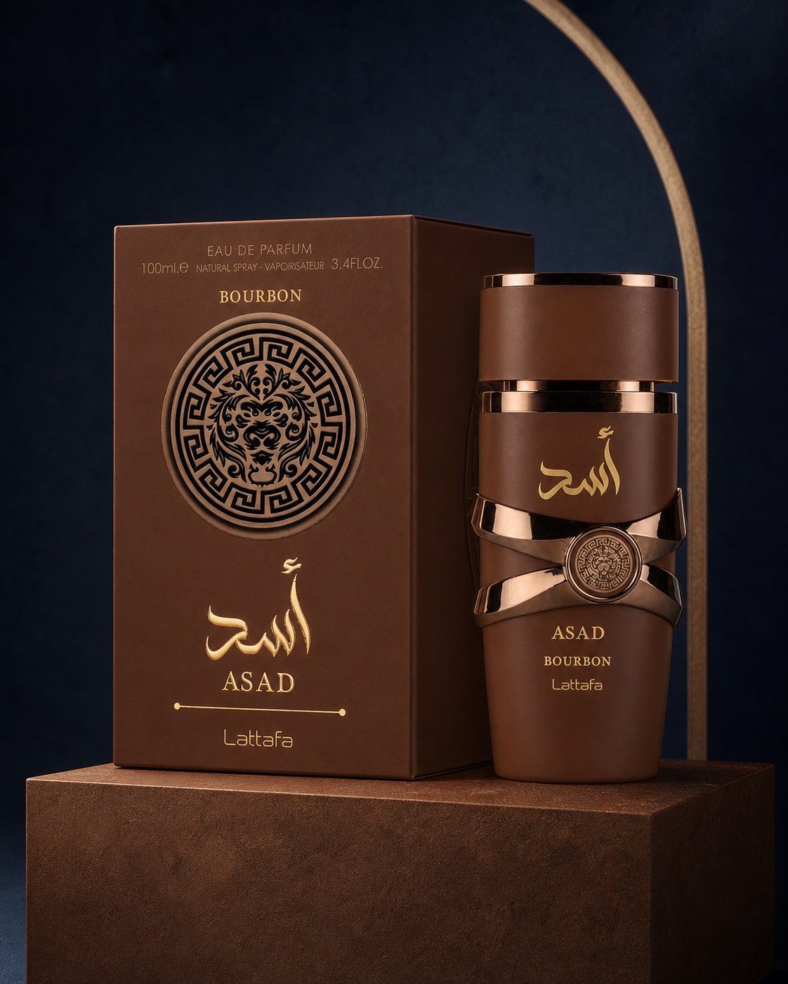 Perfume árabe Asad Bourbon com frasco e caixa